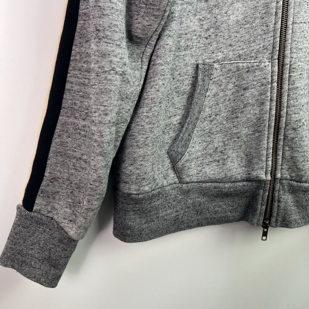 J. Crew Zip Up Hoodie Size Medium Gray Sherpa Lined Track Stripe Jacket Style - Picture 2 of 7